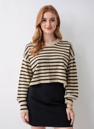 Megztinis tiesi kirpimas ilgos rankovės bežinis H&M moteris