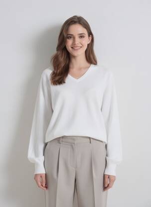 Megztinis col v ilgos rankovės baltas WE FASHION moteris