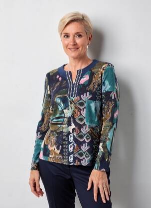 Megztinis centrinė iškirptė ilgos rankovės mėlyna GEVANA moteris