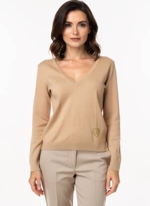 Megztinis centrinė iškirptė ilgos rankovės rudas LIU JO moteris