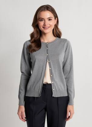 Ilgų rankovių liemenė apvalus kaklas pilka CASHMERE COMPANY moteris
