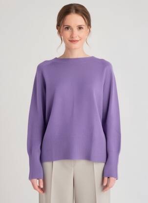 Megztinis tiesi kirpimas ilgos rankovės violetinis BLANC BOHEME moteris
