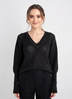 Megztinis tiesi kirpimas ilgos rankovės juodas BLANC BOHEME moteris