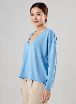 Megztinis tiesi kirpimas ilgos rankovės mėlyna FLOOR moteris