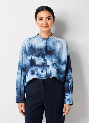 Moteriškas marškinys mao apykaklė ilgos rankovės mėlyna AMOUR moteris