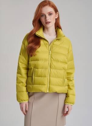 Pūkinė striukė ilgos rankovės be gobtuvų žalias OOF WEAR moteris