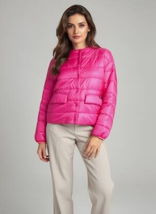Pūkinė striukė ilgos rankovės be gobtuvų rožinė OOF WEAR moteris