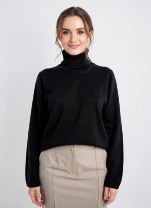 Megztinis su aukštu kaklu tamprumas ilgos rankovės juodas CASHMERE FEELING moteris
