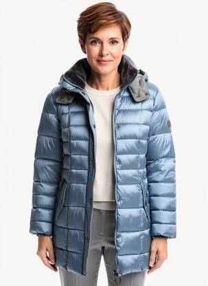 Pūkinė striukė ilgos rankovės su gobtuvu mėlyna BARBARA LEBEK moteris