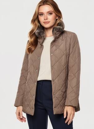 Pūkinė striukė ilgos rankovės be gobtuvų rudas FASHION S.A moteris