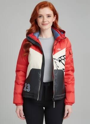 Pūkinė striukė ilgos rankovės su gobtuvu oranžinė AERONAUTICA moteris