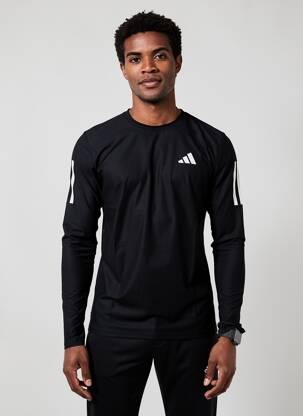 T-marškinys centrinė iškirptė ilgos rankovės juodas ADIDAS vyras