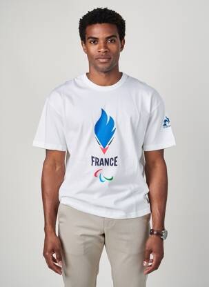 T-marškinys tiesi kirpimas trumpas rankovės baltas LE COQ SPORTIF vyras