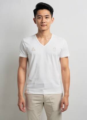 T-marškinys centrinė iškirptė trumpas rankovės baltas LE COQ SPORTIF vyras