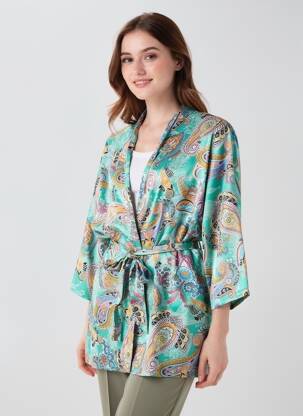 Kimono striukė ilgos rankovės žalias ROSA FASHION moteris