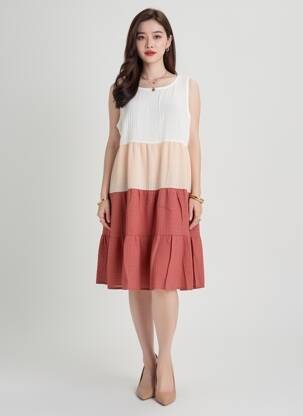 Pusilgių suknelė be rankų be rankų raudona ROSA FASHION moteris