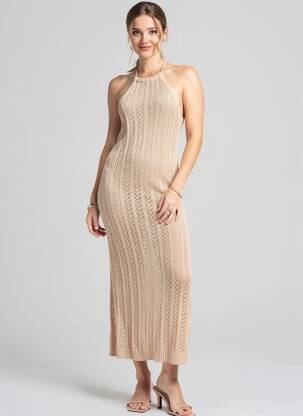 Ilga suknelė atvira nugaros rankovės be rankų rožinė ROSA FASHION moteris