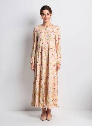 Ilga suknelė popelinos audinys, kuris pasižymi lygiu ir tankiu paviršiumi. ilgos rankovės geltona ROSA FASHION moteris