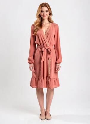Pusilgių suknelė ilgos rankovės ilgos rankovės rožinė ROSA FASHION moteris