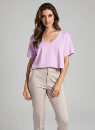 T-marškinys col v trumpas rankovės violetinis ABSOLUT CASHMERE moteris