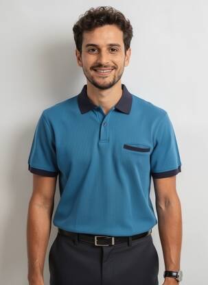 Polo jersey audinys trumpas rankovės mėlyna SINGULIER vyras