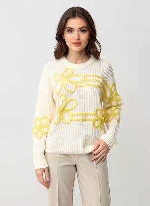Megztinis tiesi kirpimas ilgos rankovės geltona ZOE ZONE OF EMBROIDERED moteris