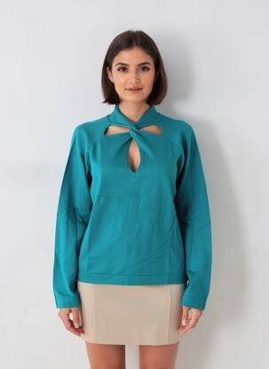 Megztinis centrinė iškirptė ilgos rankovės mėlyna ZOE ZONE OF EMBROIDERED moteris