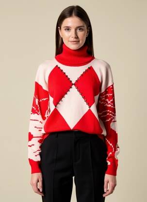 Megztinis su aukštu kaklu tiesi kirpimas ilgos rankovės raudona ZOE ZONE OF EMBROIDERED moteris