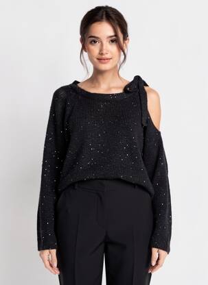 Megztinis tiesi kirpimas ilgos rankovės juodas ZOE ZONE OF EMBROIDERED moteris