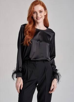 Viršūnė apvalus kaklas ilgos rankovės juodas ZOE ZONE OF EMBROIDERED moteris
