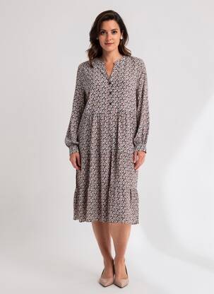 Pusilgių suknelė fantazijos raštas ilgos rankovės juodas WORLD FASHION moteris