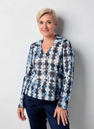 Megztinis tiesi kirpimas ilgos rankovės mėlyna SIGNATURE moteris