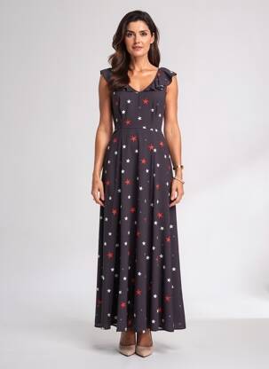 Ilga suknelė fantazijos raštas trumpas rankovės juodas LONDON LOOK moteris
