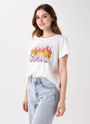 T-marškinys floqué serigrafija trumpas rankovės baltas NINE TEES moteris