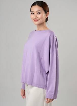 Megztinis tiesi kirpimas ilgos rankovės violetinis L'ATELIER D'ANNA moteris