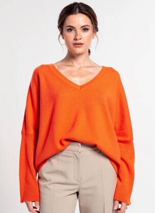 Megztinis col v ilgos rankovės oranžinė ABSOLUT CASHMERE moteris