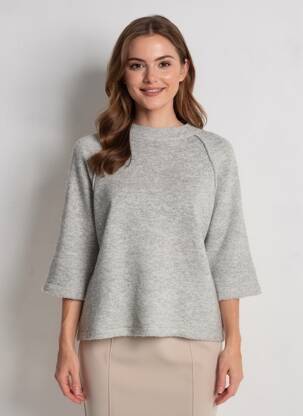 Megztinis tiesi kirpimas 3/4 rankovės pilka INSPIRATION STUDIO moteris