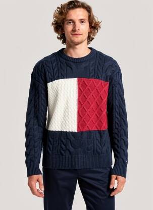 Megztinis apvalus kaklas ilgos rankovės mėlyna TOMMY HILFIGER vyras