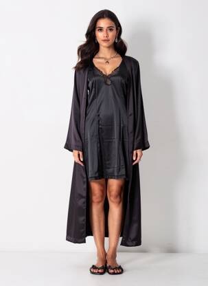 Naktinė suknelė/combinette satino efektas juodas LINGERIE ELIZABETH moteris