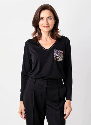 T-marškinys ilgos rankovės ilgos rankovės juodas JULIE GUERLANDE moteris