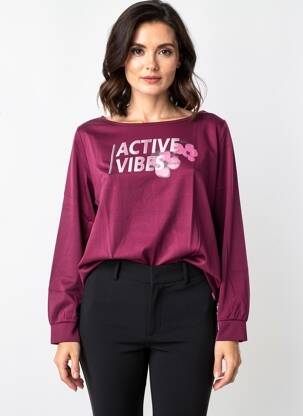 T-marškinys floqué serigrafija ilgos rankovės violetinis SHEEGO moteris