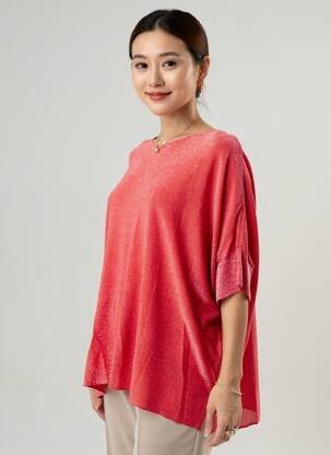 Megztinis tiesi kirpimas be rankų raudona D&Z FASHION moteris