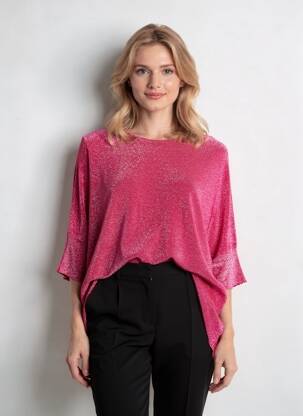 Megztinis tiesi kirpimas be rankų tamsiai rožinė D&Z FASHION moteris