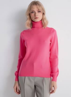 Megztinis su aukštu kaklu tamprumas ilgos rankovės rožinė ABSOLUT CASHMERE moteris