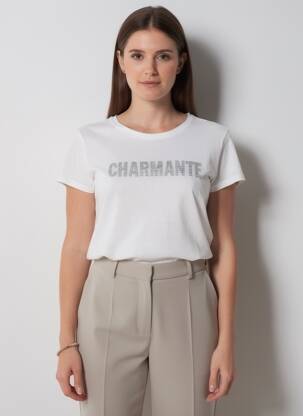 T-marškinys fantazijos raštas trumpas rankovės baltas MAJESTIC FILATURES moteris