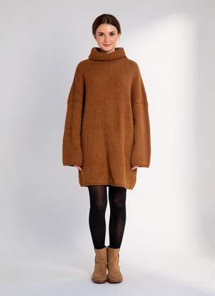 Megztinė suknelė apatinė dalis siaura ilgos rankovės rudas DRESS ADDICT moteris