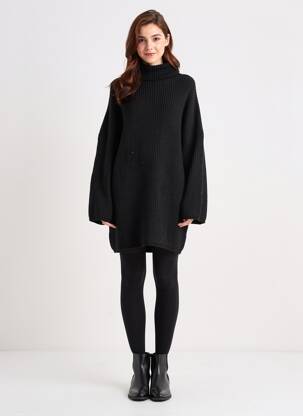 Megztinė suknelė apatinė dalis siaura ilgos rankovės juodas DRESS ADDICT moteris