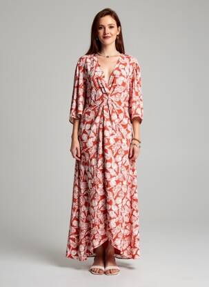 Ilga suknelė fantazijos raštas 3/4 rankovės oranžinė SCOTCH & SODA moteris