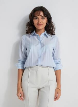 Moteriškas marškinys fantazijos raštas ilgos rankovės mėlyna SCOTCH & SODA moteris