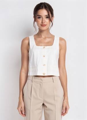 Viršūnė kvadratinis apykaklė be rankų baltas VERO MODA moteris